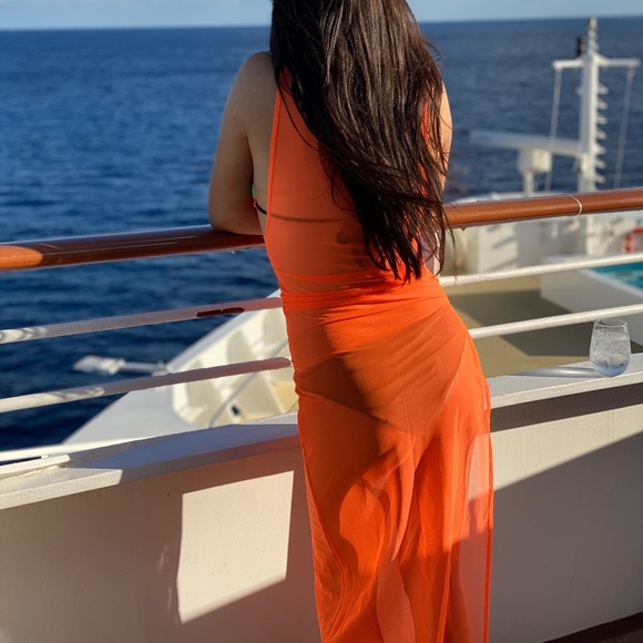 Orange mesh bikini pool cover up - Picture 2 of 2